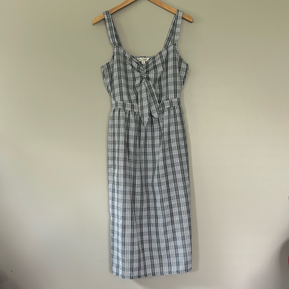 Miss Selfridge Retro Plaid Seersucker Midi Dress Sz 6‎ Black White
